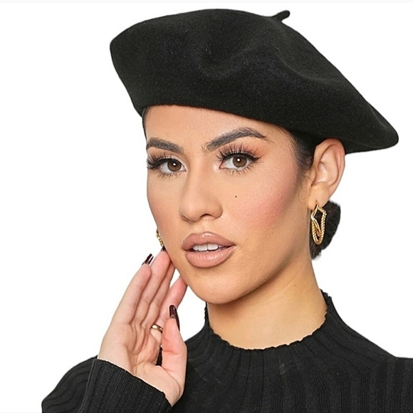 Womens black French beret hat minimalist style Classic retro Classic Parisian - Picture 3 of 16